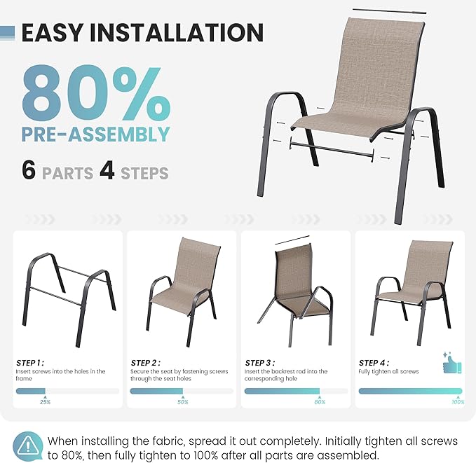 Patio Dining Chairs Set of 8, Outdoor High Stacking Chairs，Breathable Seat - Image 8