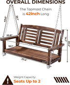 Outvita Wooden Porch Swing, Outdoor Patio Swing, Room 600 lbs Capacity Fir Wood - Image 3