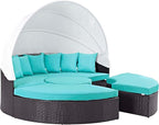 Modway Convene Wicker Rattan Outdoor Patio Retractable Canopy Round Poolside - Image 7