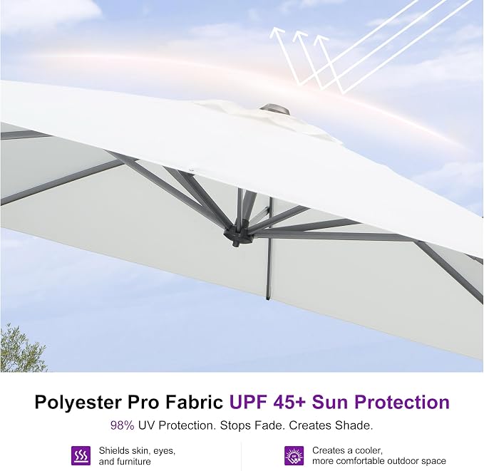 PURPLE LEAF 8 Feet Patio Umbrella Outdoor Cantilever Square Umbrella Aluminum - Image 6