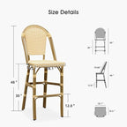 PURPLE LEAF French Bar Stool Set of 2 Bamboo Print Finish Patio Bar Stools - Image 6