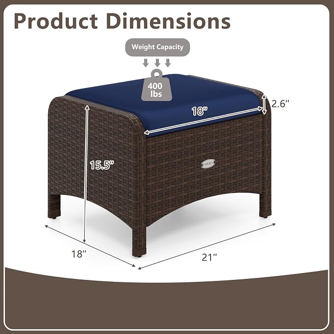 Tangkula 2 Pieces Outdoor Patio PE Wicker Ottomans - Image 3
