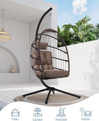 SWITTE Egg Chair Outdoor with Stand, Indoor Wicker Hanging Egg Swing Chair with - Image 4
