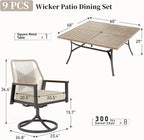 Patio Dining Set 9 Piece, 8 x Woven Rattan Swivel Chairs - Image 4