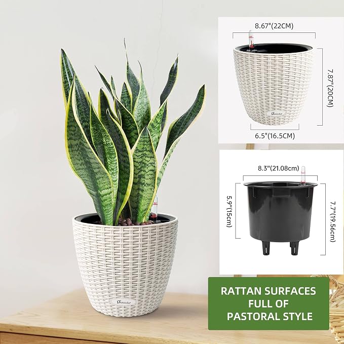 Dexceder 9x8 Inches Rattan Self Watering Planter Indoor Outdoor, Inner Pot - Image 3