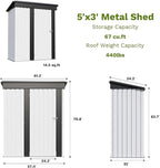 Patiowell 5x3 FT Outdoor Storage Shed, Garden Tool Shed - Image 3