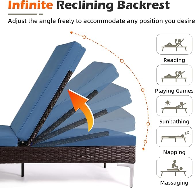 HOMREST Outdoor Lounge Chairs Set of 4, Patio Wicker Chaise Lounge - Image 4