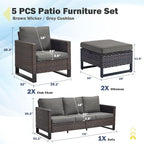 Belord Wicker Patio Furniture 5 Piece Outdoor Sofa Set, Oversize Outdoor Dining - Image 2