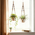 Macrame Plant Hanger, Wood Beads Cotton Hanging Planter Holder - Image 3