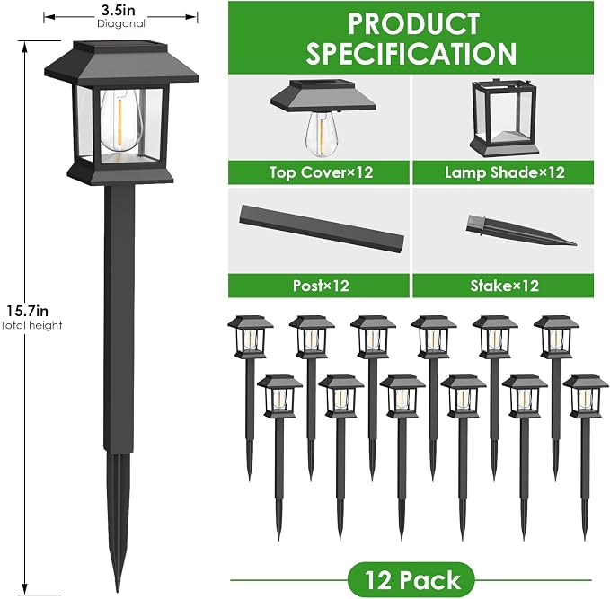 Solar Outdoor Lights, 12 Pack Solar Pathway Lights Waterproof, Landscape - Image 2