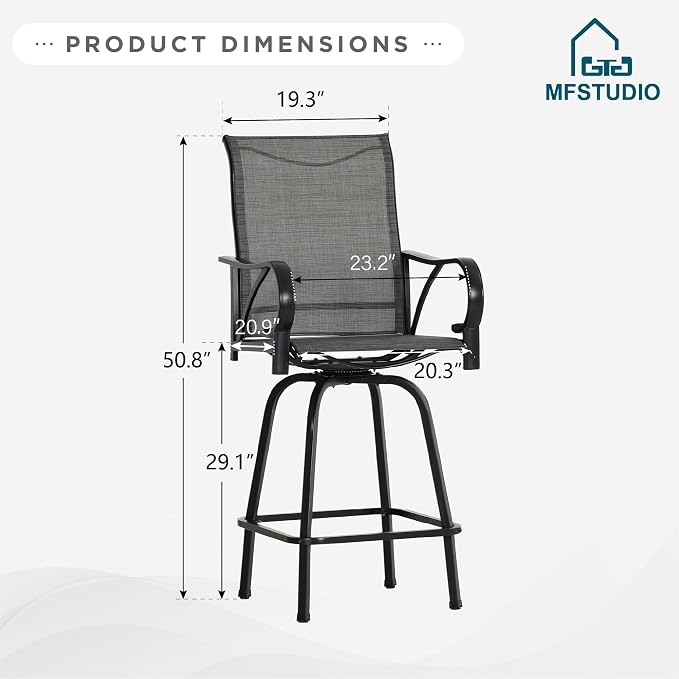 MFSTUDIO Outdoor Bar Stools Set of 6, Swivel Bar Height Patio Chairs Outdoor - Image 2
