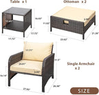 LEVELEVE Balcony Furniture 5 Piece Patio Conversation Set, PE Wicker Rattan - Image 2