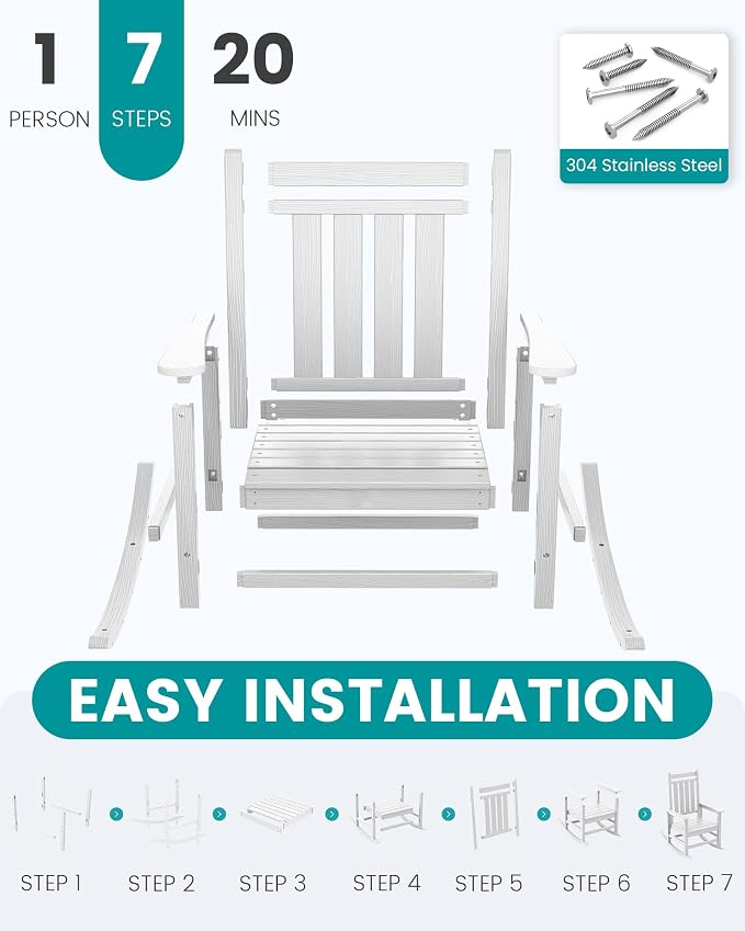 SERWALL Oversized Outdoor Rocking Chair Set of 2, HDPE Rocker - Image 7