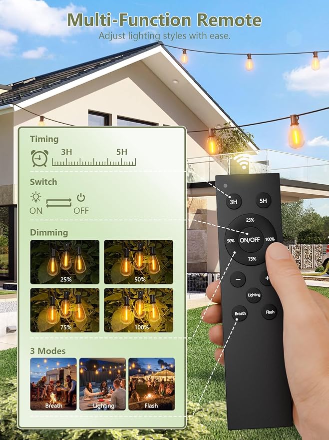 luckystyle 30FT Solar String Lights Outdoor Waterproof 2200K - Image 2