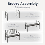 PHI VILLA 43 Inch Cast Iron Steel Frame Outdoor Garden Bench, Patio Furniture - Image 7