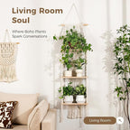 Bamworld Plant Wall Shelf Boho Plant Stand Window Plant Shelf 3 Tier Macrame - Image 3