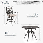 PHI VILLA 7 PCS High Bar Patio Dining Set, Cast Aluminum Outdoor Bar Set - Image 6