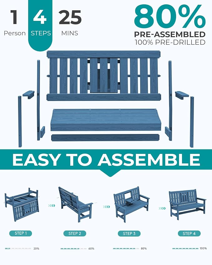 SERWALL Outdoor Bench with Cup Holder, All Weather Patio Benches with High - Image 7