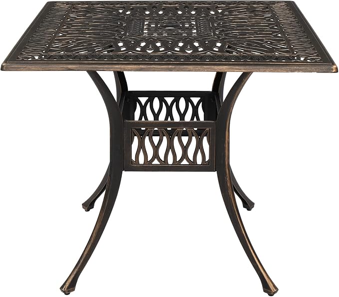 VINGLI Patio Dining Table with Umbrella Hole, Cast Aluminum Outdoor Bistro by VINGLI