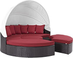 Modway Convene Wicker Rattan Outdoor Patio Retractable Canopy Round Poolside - Image 4