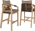 JONATHAN Y BSL1200C-SET2 Porto Modern Coastal Tub Roped Acacia Wood Outdoor Bar by JONATHANY