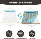 Outdoor Double Hammock with Hardwood Spreader Bars, Large Rope Hammock with - Image 3