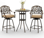 3 Piece Swivel Outdoor Table and Chairs Bar Set, All-Weather Cast Aluminum by Attliasalon