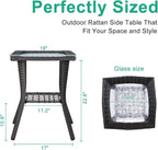 VINGLI Outdoor Side Table with Storage Wicker Patio Side Table, Tempered Glass - Image 3