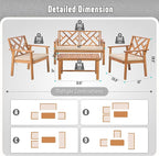 Outdoor Patio Furniture Set, 4 Piece Patio Sofa Bench and 2 Single Sofa Chairs - Image 6