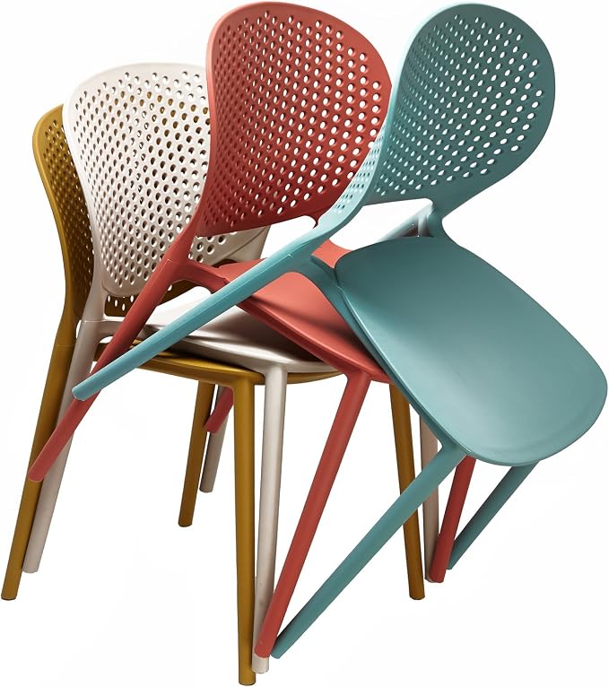 2xhome Set of 4 Patio Dining Chairs | Modern Stackable Outdoor Pool Side Chair - Image 4