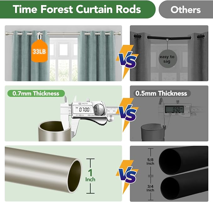 Curtain Rods for Windows 32 to 240, 1 Inch Adjustable Heavy Duty Long Window - Image 8