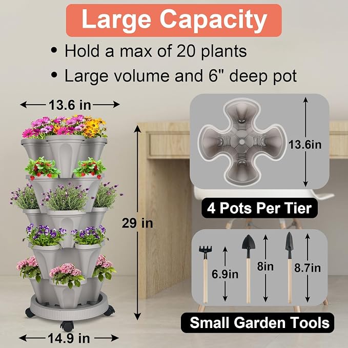 GameXcel Vertical Planter 5 Tier Stackable Planters Garden Planters Strawberry - Image 4