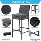 ECOTOUGE Rattan Bar Stools Set of 2, Outdoor Wicker Barstools Counter Height - Image 4