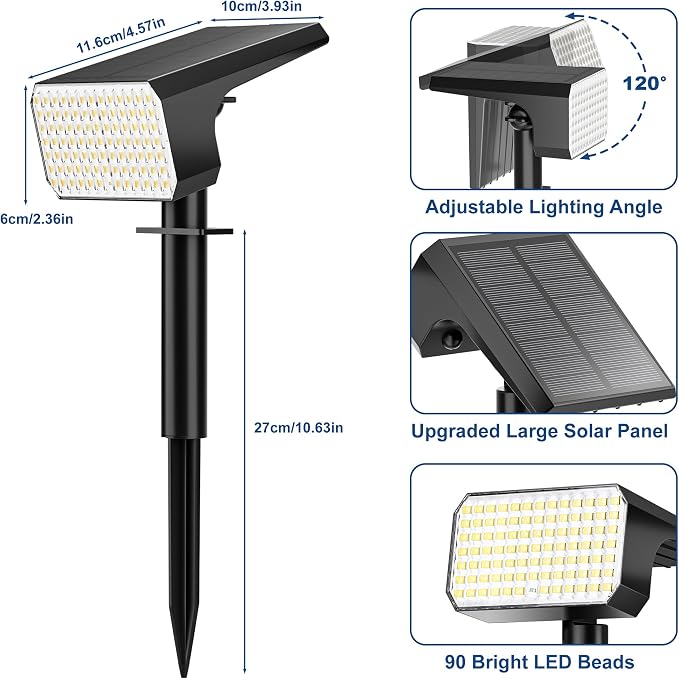 LANSOW Solar Spot Lights Outdoor Waterproof IP67, Solar Landscape Spotlights - Image 8