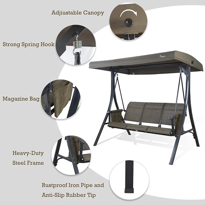 Kozyard Brenda 3-Seat Outdoor Porch Swing Glider, Patio Swing - Image 3