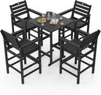 5-Piece Bar Height Outdoor Table and Chairs Set, HDPE Wood Grain Patio Bar - Image 8