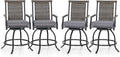 PHI VILLA Outdoor Swivel Bar Stools Set of 4, Rattan Backrest and Wood-Like by PHIVILLAThepioneerofcomfortablehouseholdsupplies