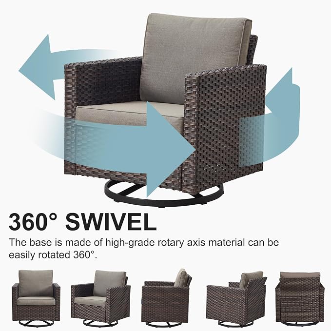 Belord Outdoor Bistro Set 3 Piece Wicker Swivel Rocker Patio Chairs, Oversize - Image 5
