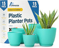 Aqua Plant Pots with Drainage Holes & Saucers 15 Pack, Indoor & Outdoor by LIFEMASTER