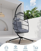 SWITTE Egg Chair Outdoor with Stand, Indoor Wicker Hanging Egg Swing Chair with - Image 6