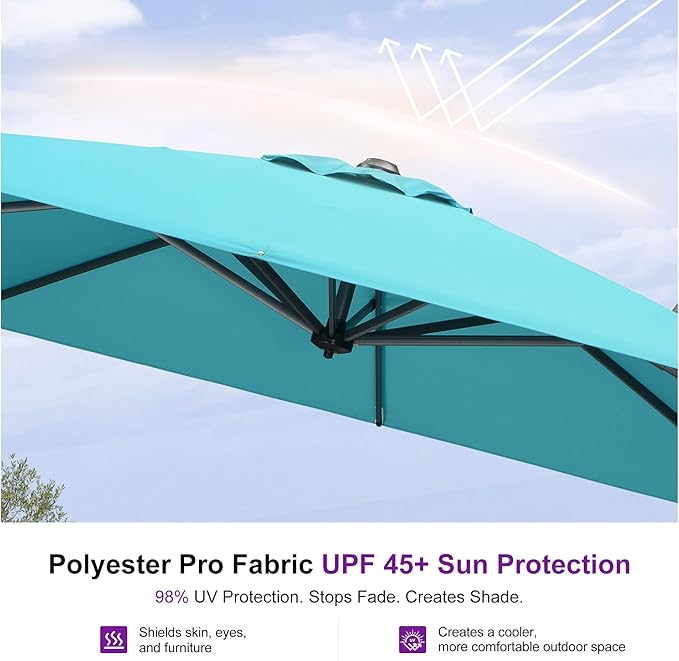 PURPLE LEAF 10 Feet Patio Umbrella Outdoor Cantilever Square Umbrella Aluminum - Image 5