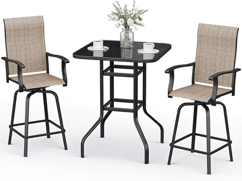 3-Piece Patio Bar Set with Textilene Swivel Bar Stools, All-Weather Bar Height by BUPPLEE