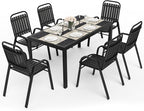 Pamapic Outdoor Dining Sets for 6, Rectangular Steel Slat Table - Image 2