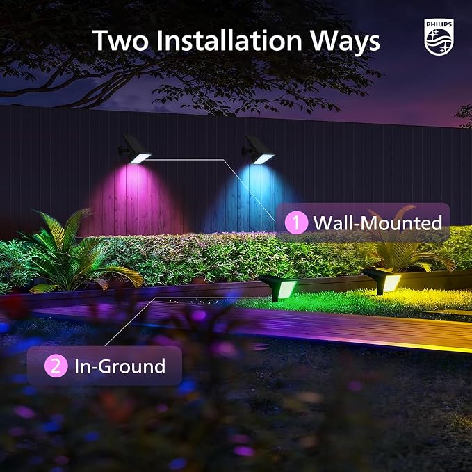 Philips 2 Packs Solar RGBW Spot Lights Outdoor, 18 LED Solar Powered Landscape - Image 6