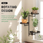 Window Rotating Plant Stand Shelf Indoor Black Metal Floating Shelves 3-Tier - Image 2