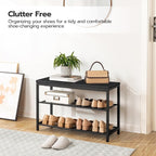 HOOBRO Shoe Bench, 3-Tier Shoe Rack, Industrial Shoe Organizer Storage Bench - Image 9