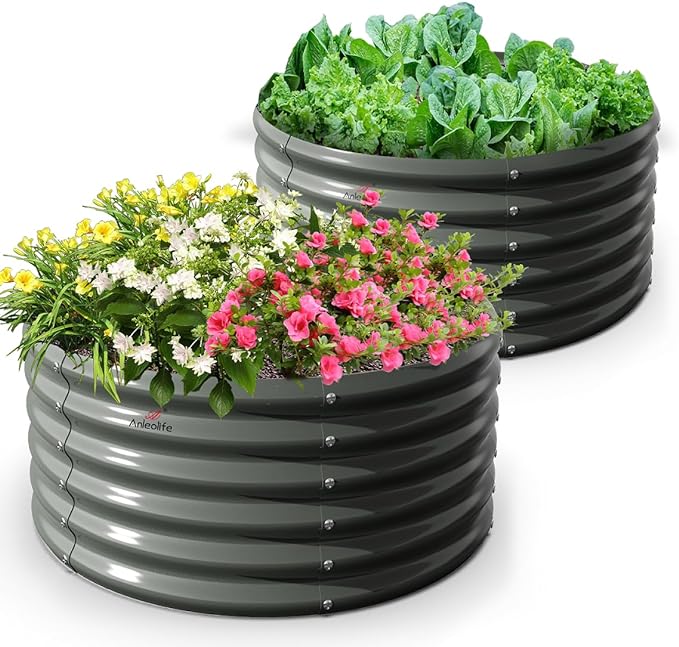A ANLEOLIFE 2-Pack 4ft x 18” Tall Galvanized Raised Garden Beds Outdoor by AAnleolife