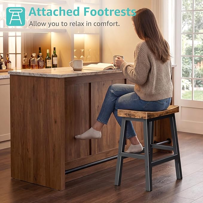 Rustic Bar Stools, 24 Inch Barstools Set of 2, Counter Height Stool - Image 4