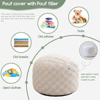 HIGOGOGO Round Stuffed Pouf Ottoman, Plaid Poufs - Image 3