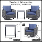Belord Outdoor Bistro Set 3 Piece Wicker Swivel Rocker Patio Chairs, Oversize - Image 2